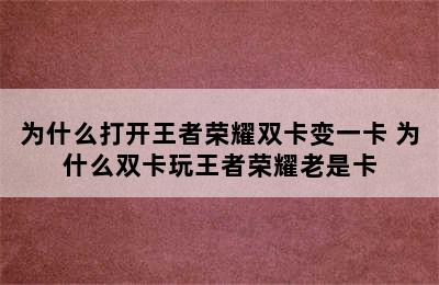 为什么打开王者荣耀双卡变一卡 为什么双卡玩王者荣耀老是卡